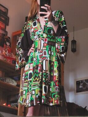 Vintage Georges Levesque For Scandale 70s Inspired Green Midi Dress - Size S/M